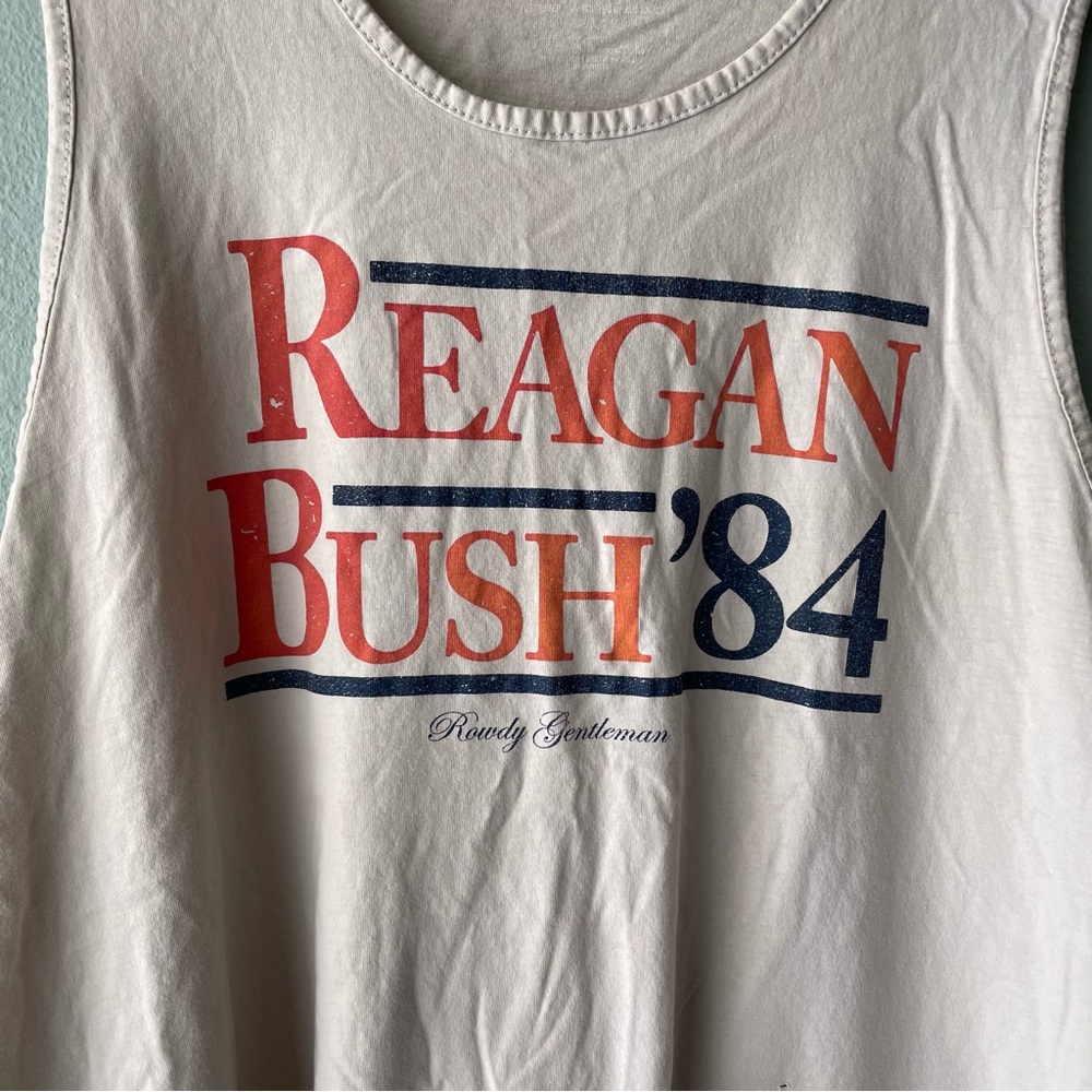 ♦️5/$15♦️ Rowdy Gentlemen | Reagan Bush ‘84 Distressed White Tank Top - Picture 4 of 7